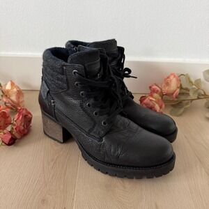 Bullboxer Cassie Black Leather Lace Up Block Heel Ankle Booties Size‎ 11M